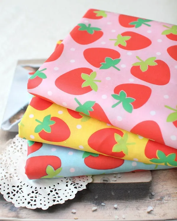 Waterproof Fabric Strawberry Laminated Cotton Blend Fabric - Pink - By the Yard 39427