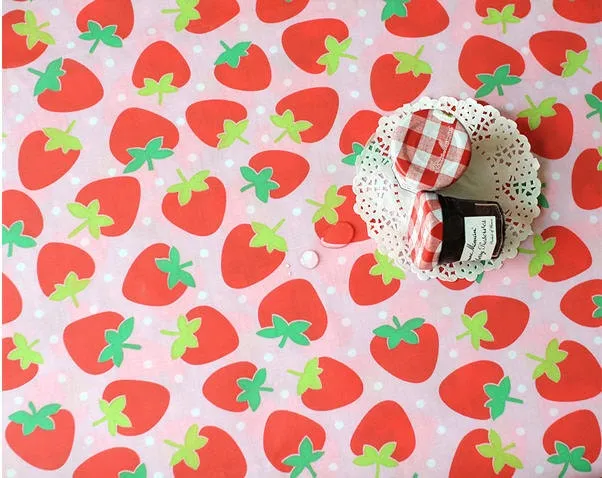 Waterproof Fabric Strawberry Laminated Cotton Blend Fabric - Pink - By the Yard 39427