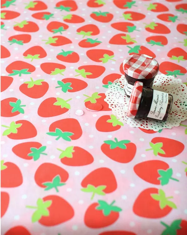 Waterproof Fabric Strawberry Laminated Cotton Blend Fabric - Pink - By the Yard 39427