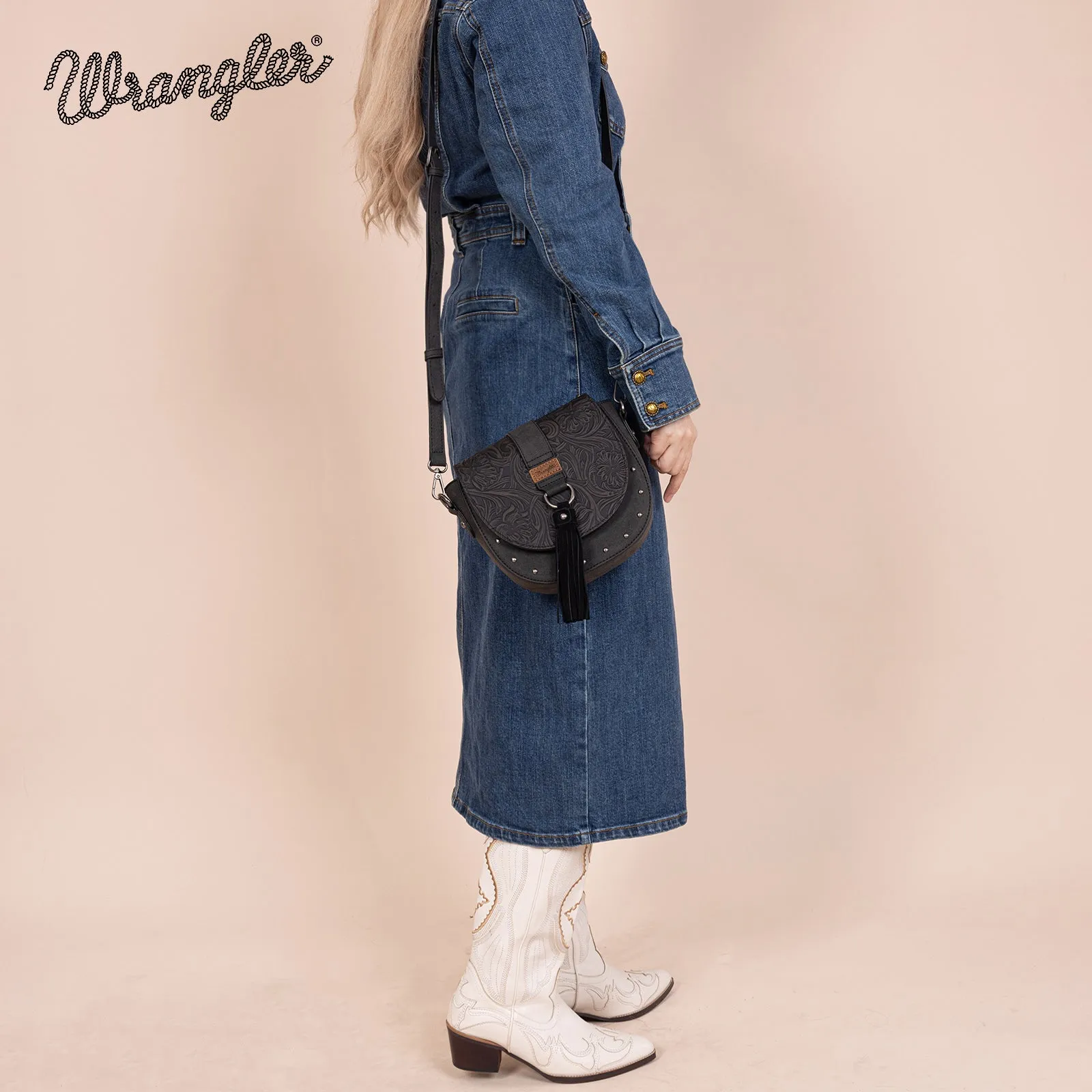 WG160-60113   Wrangler Western Tooled Saddle Bag Crossbody
