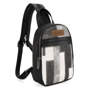 WG164-210   Wrangler Denim Patchwork Mini Backpack with Detachable Coin Pouch  - Black
