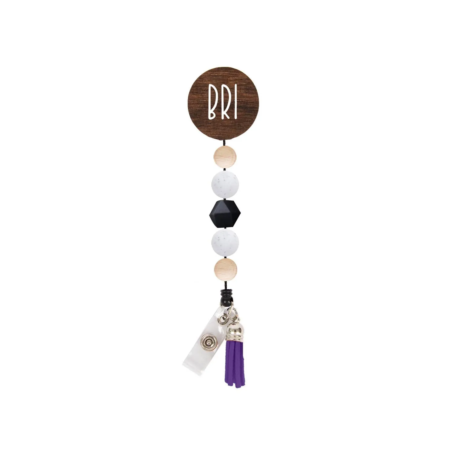 White Speckle Beaded Badge Reel