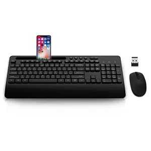 Wireless Keyboard and Mouse Combo, EDJO 2.4G Full-Sized Ergonomic Computer Keyboard with Wrist Rest and 3 Level DPI Adjustable Wireless Mouse for Windows, Mac OS Desktop/Laptop/PC (Classic Black)