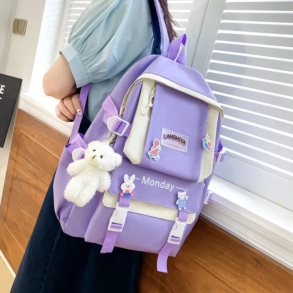 Women School Backpacks Schoolbag Canvas 4in1 For Teenagers Girls Student College Book Bag Satchel CasualBolsas Mochilas