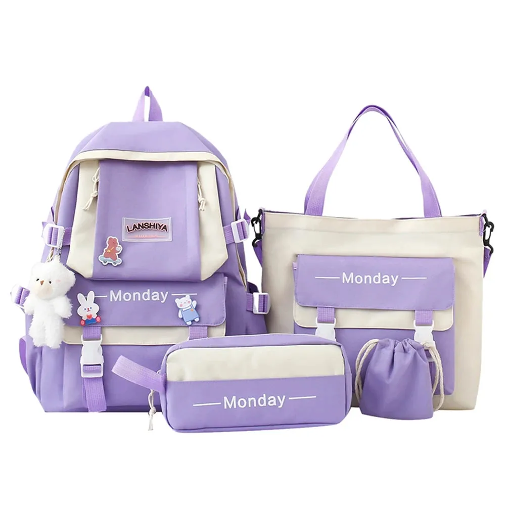 Women School Backpacks Schoolbag Canvas 4in1 For Teenagers Girls Student College Book Bag Satchel CasualBolsas Mochilas