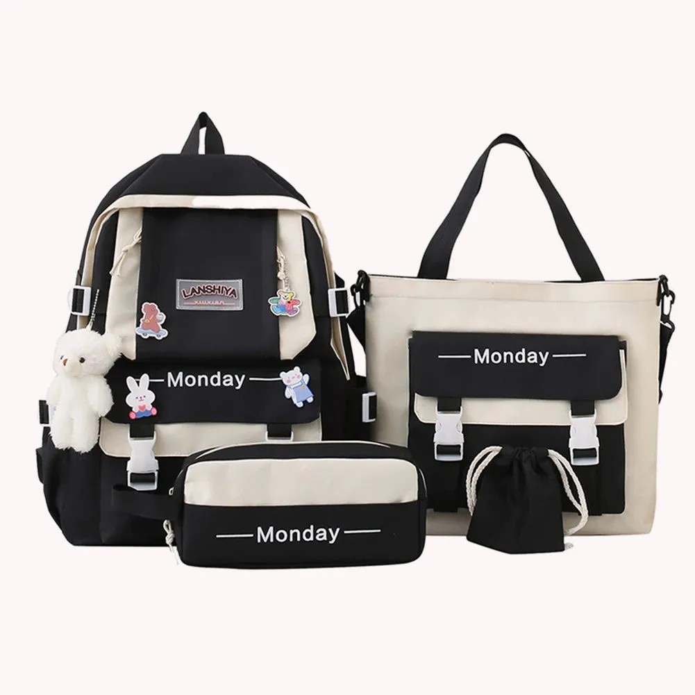 Women School Backpacks Schoolbag Canvas 4in1 For Teenagers Girls Student College Book Bag Satchel CasualBolsas Mochilas