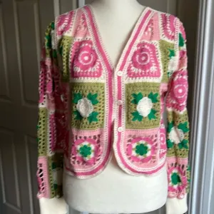 Women’s bohemian patchwork crochet cardigan size small