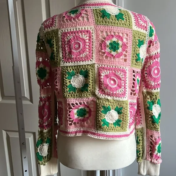 Women’s bohemian patchwork crochet cardigan size small