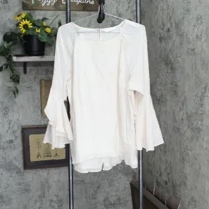 Womens Eyelet Lined Split Blouse Shirt Top Light Pink See Measurements