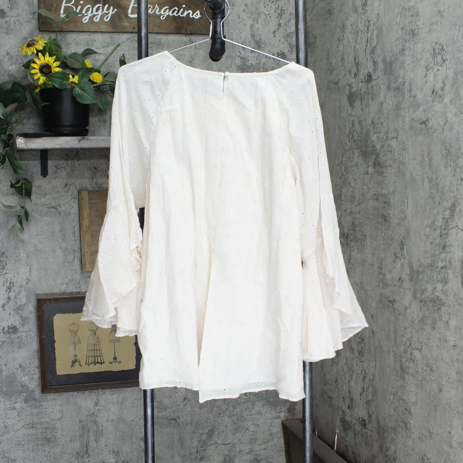 Womens Eyelet Lined Split Blouse Shirt Top Light Pink See Measurements