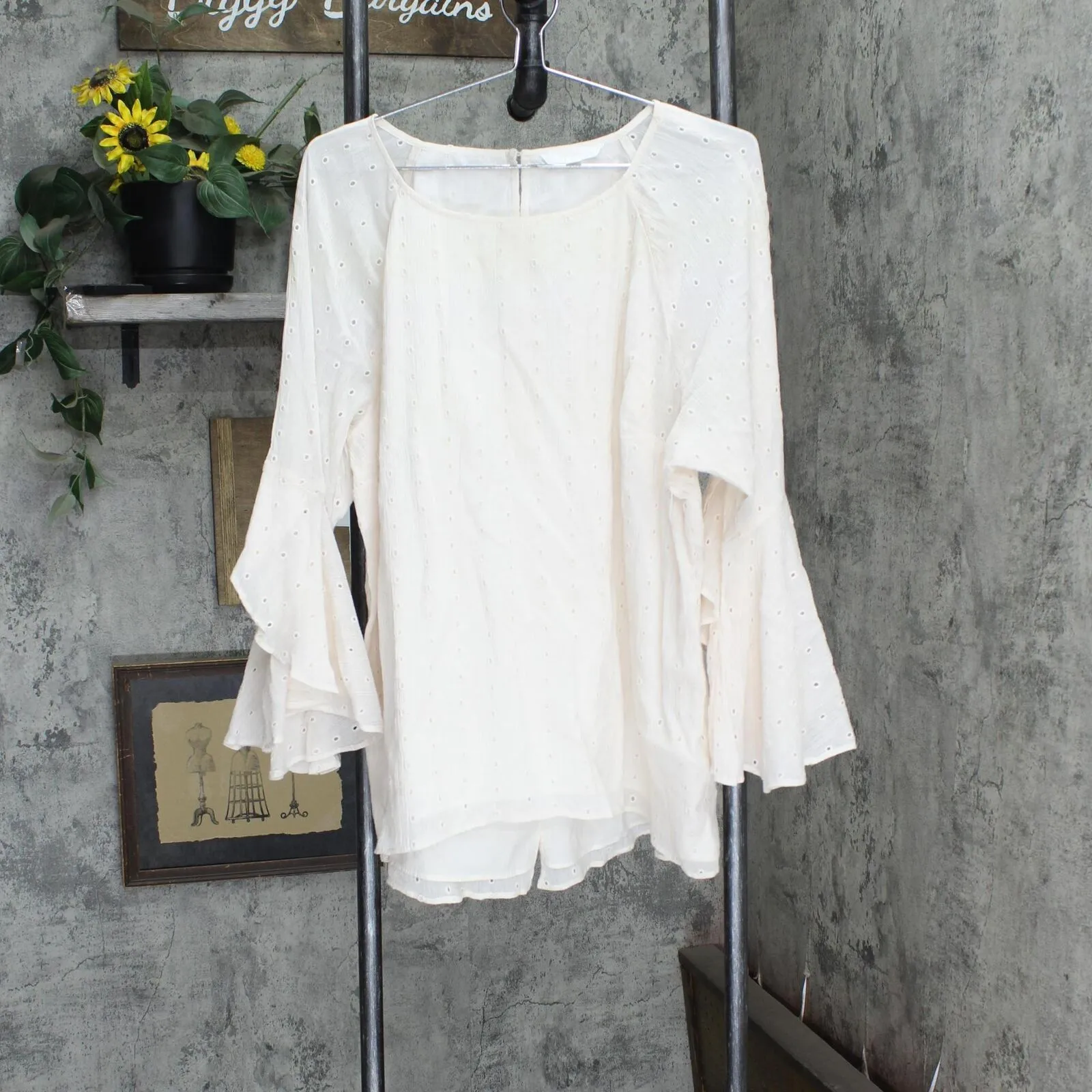 Womens Eyelet Lined Split Blouse Shirt Top Light Pink See Measurements