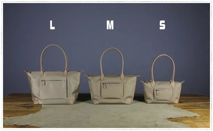 Womens Light Gray Nylon Shoulder Tote Small Light Gray&Yellow Nylon Handbag Purse for Ladies