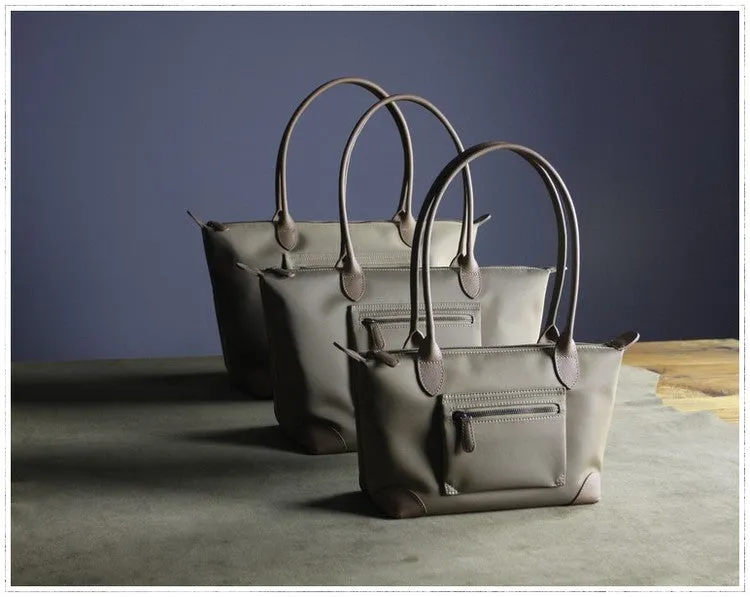 Womens Light Gray Nylon Shoulder Tote Small Light Gray&Yellow Nylon Handbag Purse for Ladies