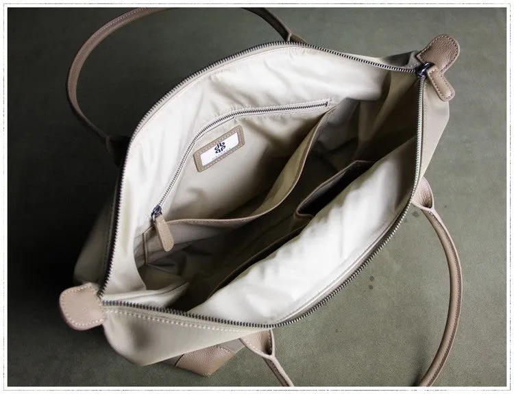Womens Light Gray Nylon Shoulder Tote Small Light Gray&Yellow Nylon Handbag Purse for Ladies