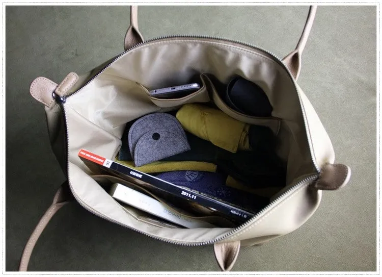 Womens Light Gray Nylon Shoulder Tote Small Light Gray&Yellow Nylon Handbag Purse for Ladies