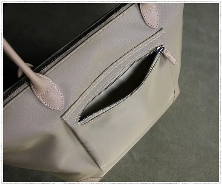 Womens Light Gray Nylon Shoulder Tote Small Light Gray&Yellow Nylon Handbag Purse for Ladies