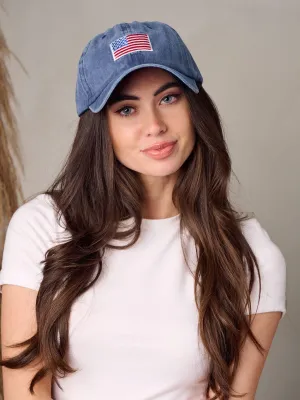 WOMEN'S WASHED USA FLAG BASEBALL CAPS