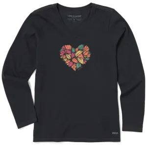 Women's Woodcut Leaf Heart Long Sleeve Crusher Lite Vee