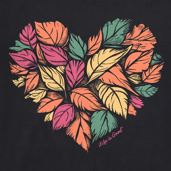 Women's Woodcut Leaf Heart Long Sleeve Crusher Lite Vee