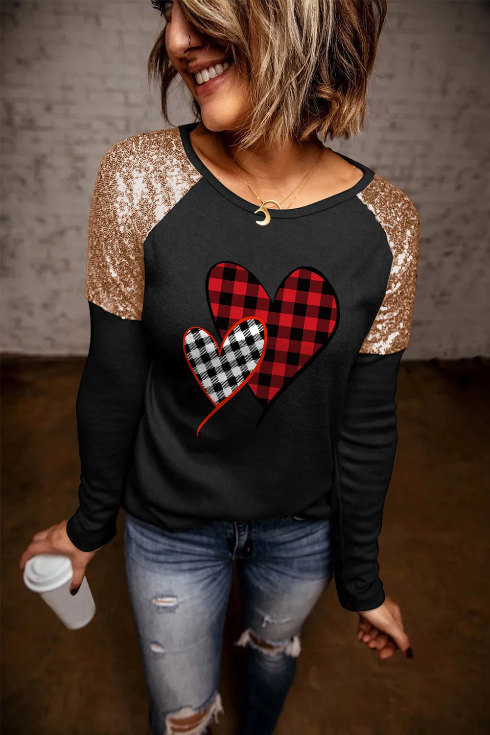 Wonderful Christmas Season Graphic Sequin Shoulder Top