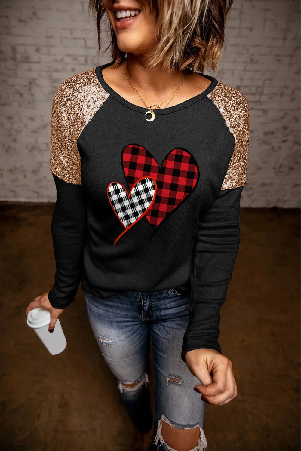 Wonderful Christmas Season Graphic Sequin Shoulder Top
