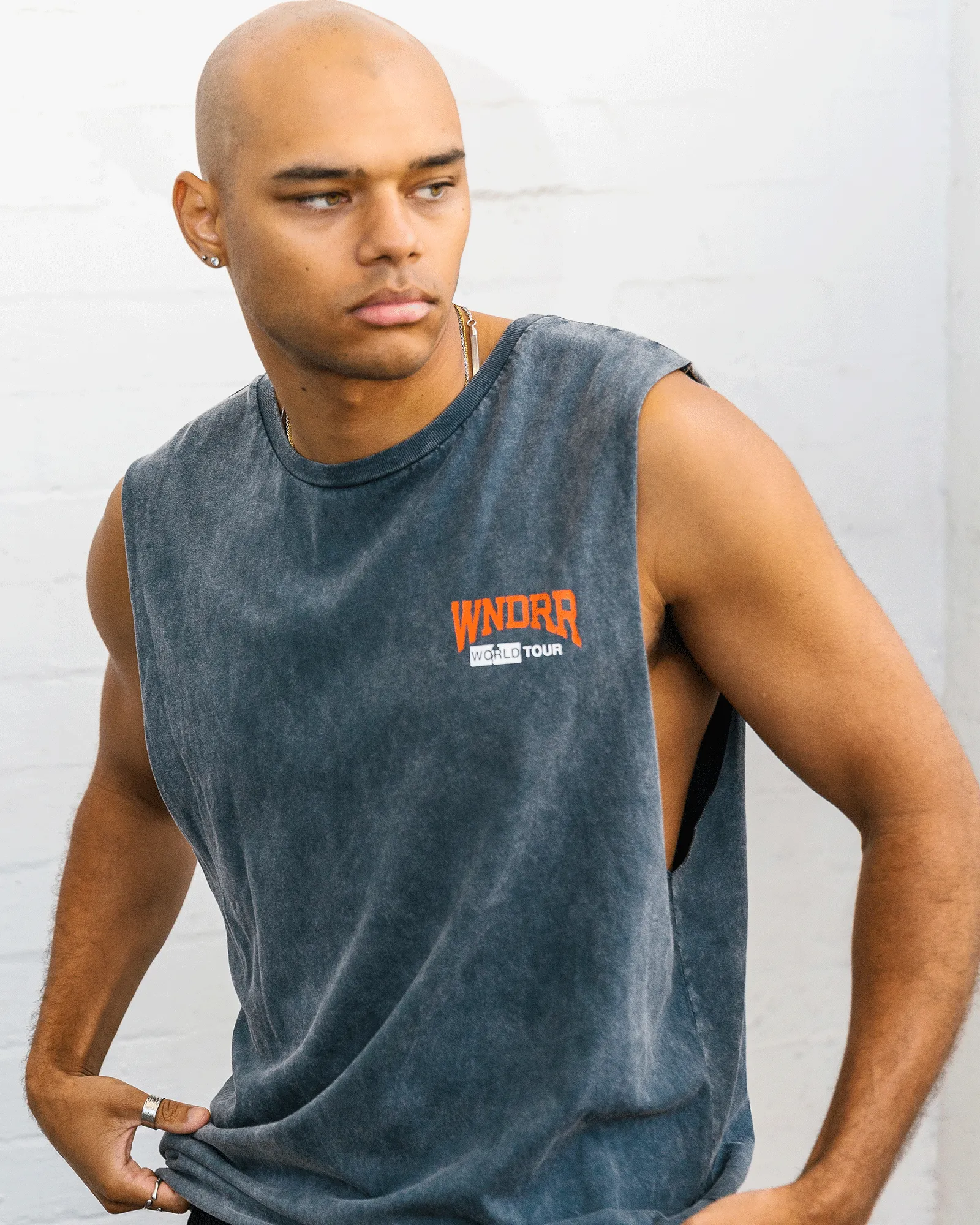 WORLD TOUR MUSCLE TOP - WASHED GREY