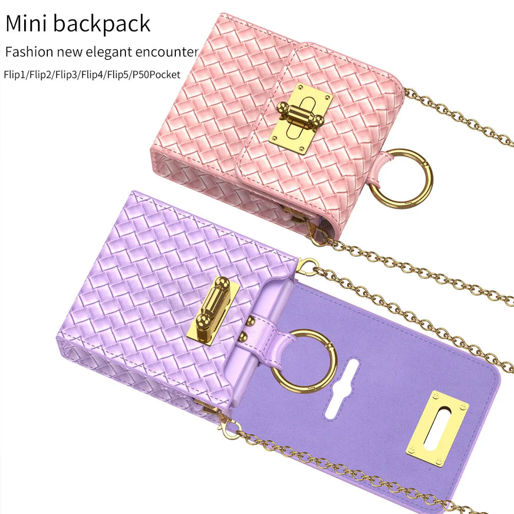 Woven Leather Pattern Shoulder Across The Body Backpack Case For Samsung Galaxy Z Flip4 Flip5