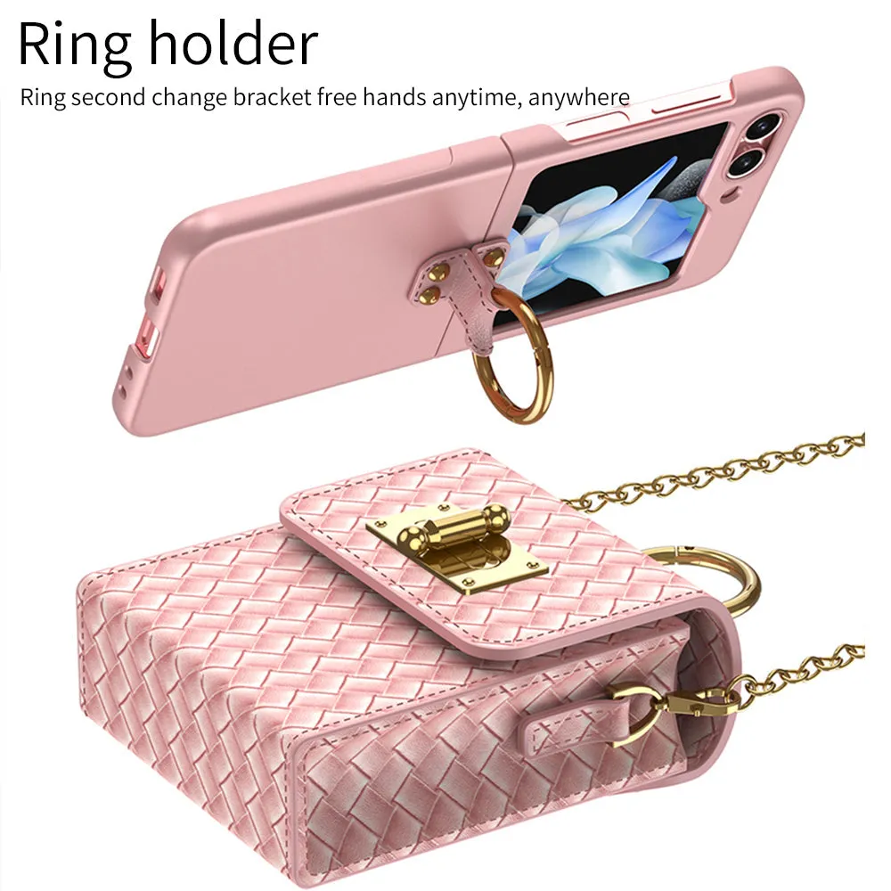 Woven Leather Pattern Shoulder Across The Body Backpack Case For Samsung Galaxy Z Flip4 Flip5