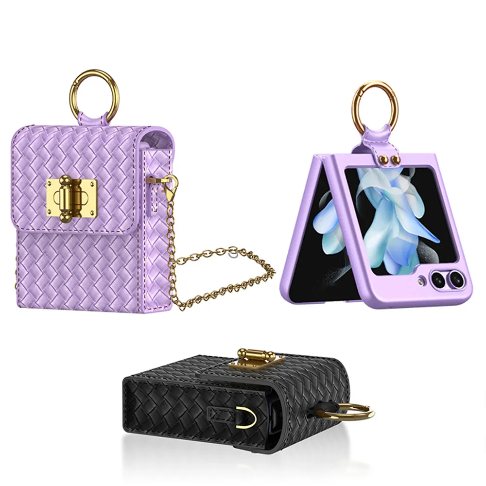 Woven Leather Pattern Shoulder Across The Body Backpack Case For Samsung Galaxy Z Flip4 Flip5