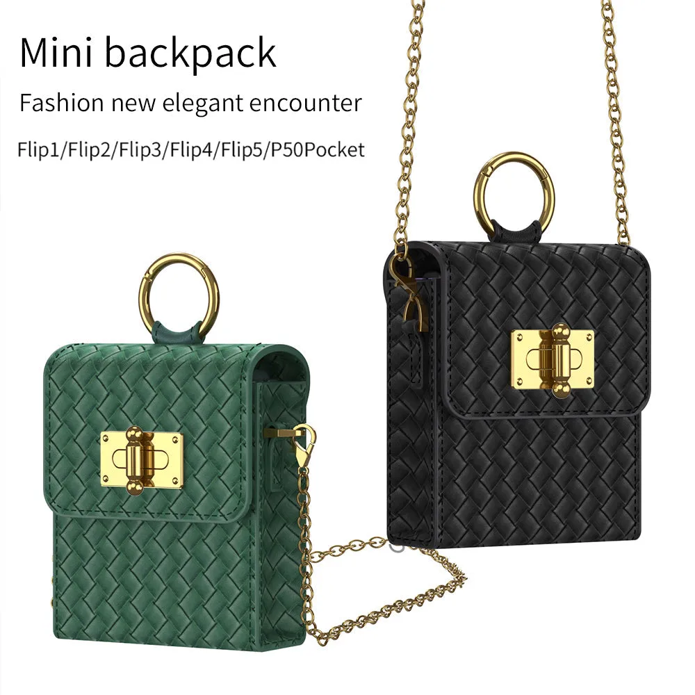 Woven Leather Pattern Shoulder Across The Body Backpack Case For Samsung Galaxy Z Flip4 Flip5