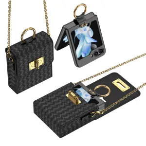 Woven Leather Pattern Shoulder Across The Body Backpack Case For Samsung Galaxy Z Flip4 Flip5