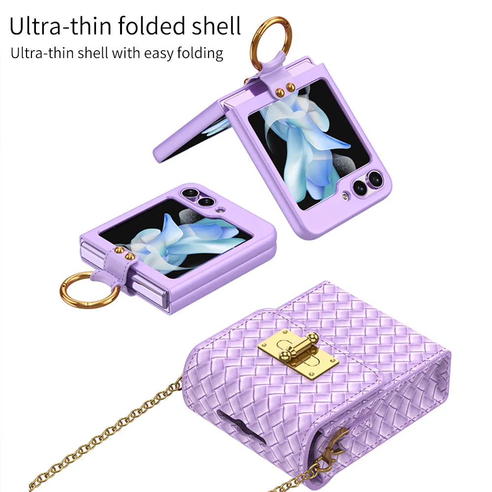 Woven Leather Pattern Shoulder Across The Body Backpack Case For Samsung Galaxy Z Flip4 Flip5