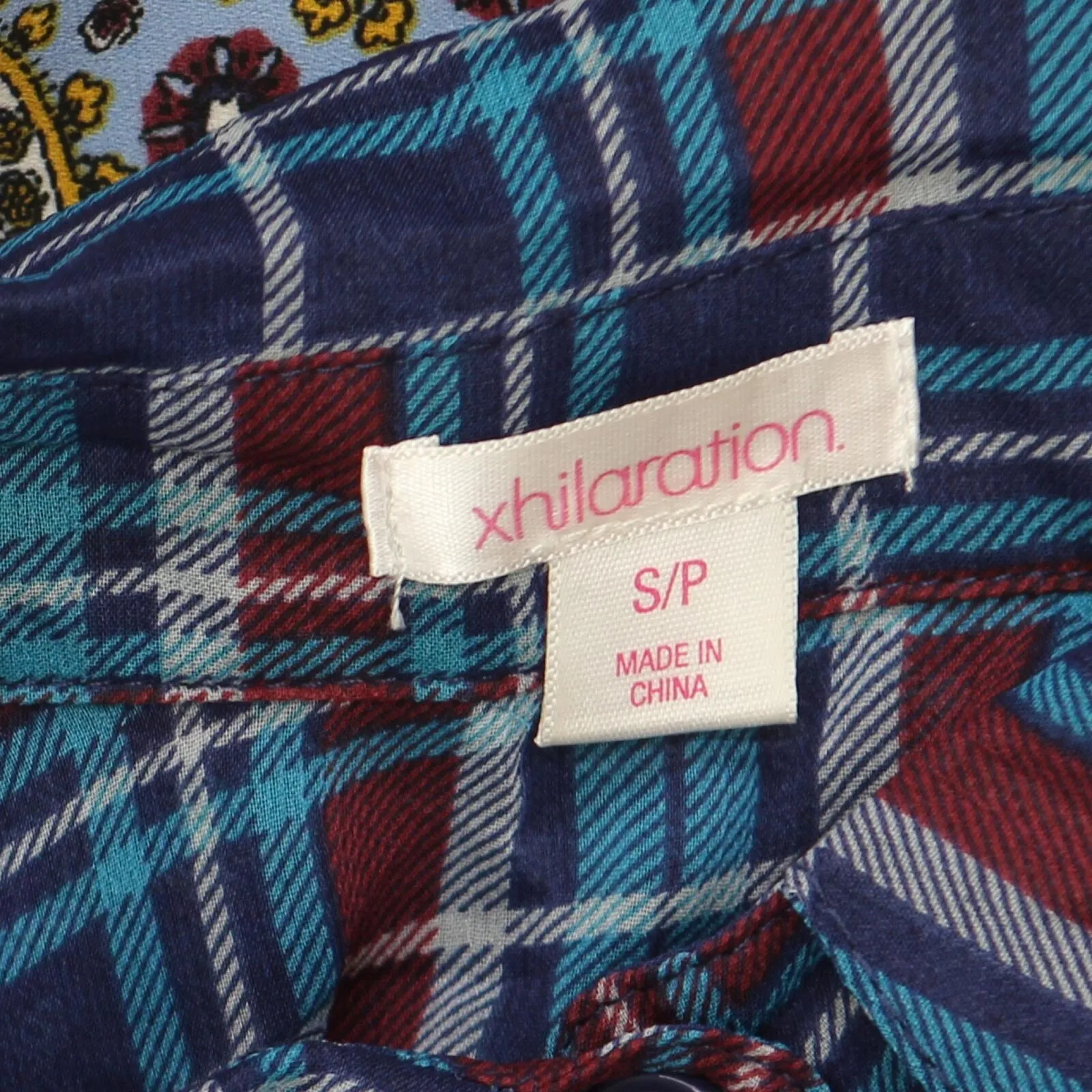 Xhilaration Womens Semi Sheer Button Up Tunic Shirt Top Blue Plaid S