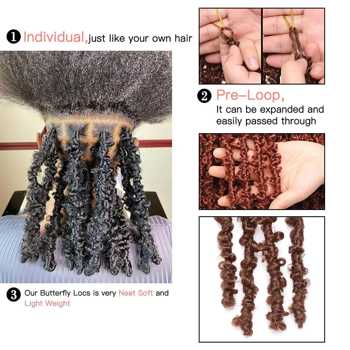 Xtrend 12''20''22“24''30”Butterfly Locs Crochet Hair Pre Looped Crochet Braids Synthetic Braiding Hair