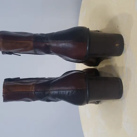 Y2K Liz Claiborne Boot Womens 7 Kildare Patchwork Brown Leather Heeled Hippie