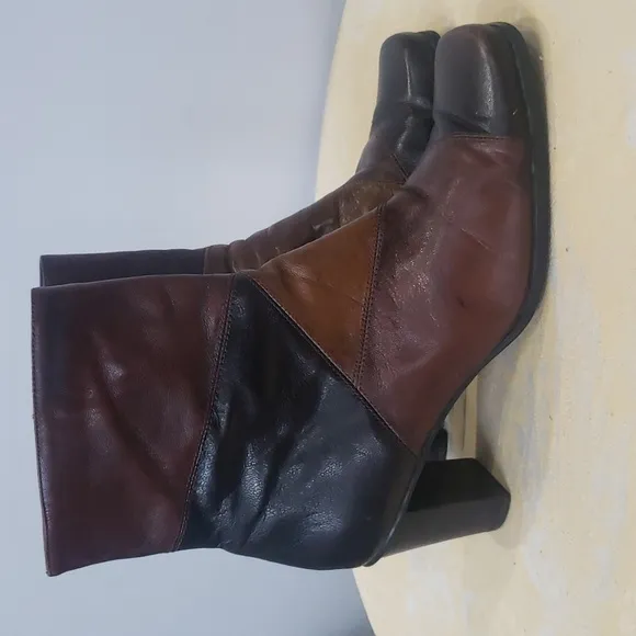 Y2K Liz Claiborne Boot Womens 7 Kildare Patchwork Brown Leather Heeled Hippie
