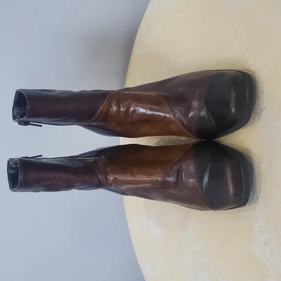 Y2K Liz Claiborne Boot Womens 7 Kildare Patchwork Brown Leather Heeled Hippie