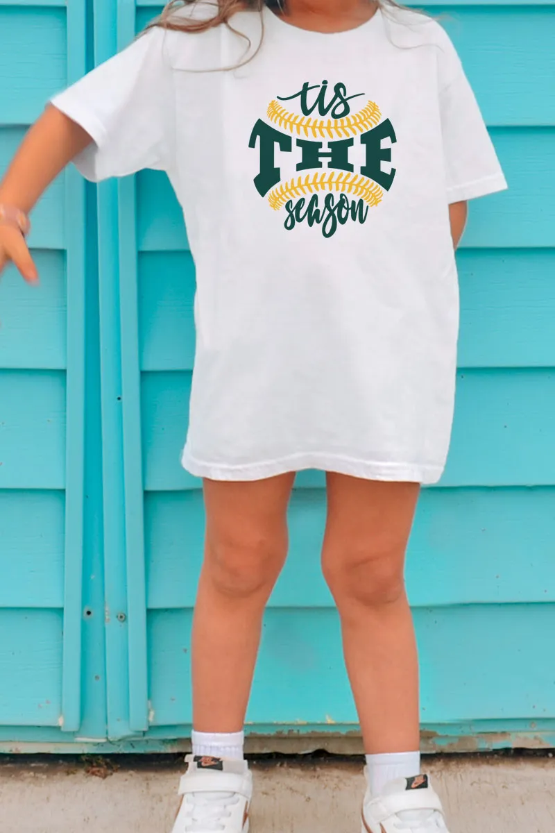 Youth Tis The Season Baseball Green and Gold Dri-Power 50/50 T-Shirt