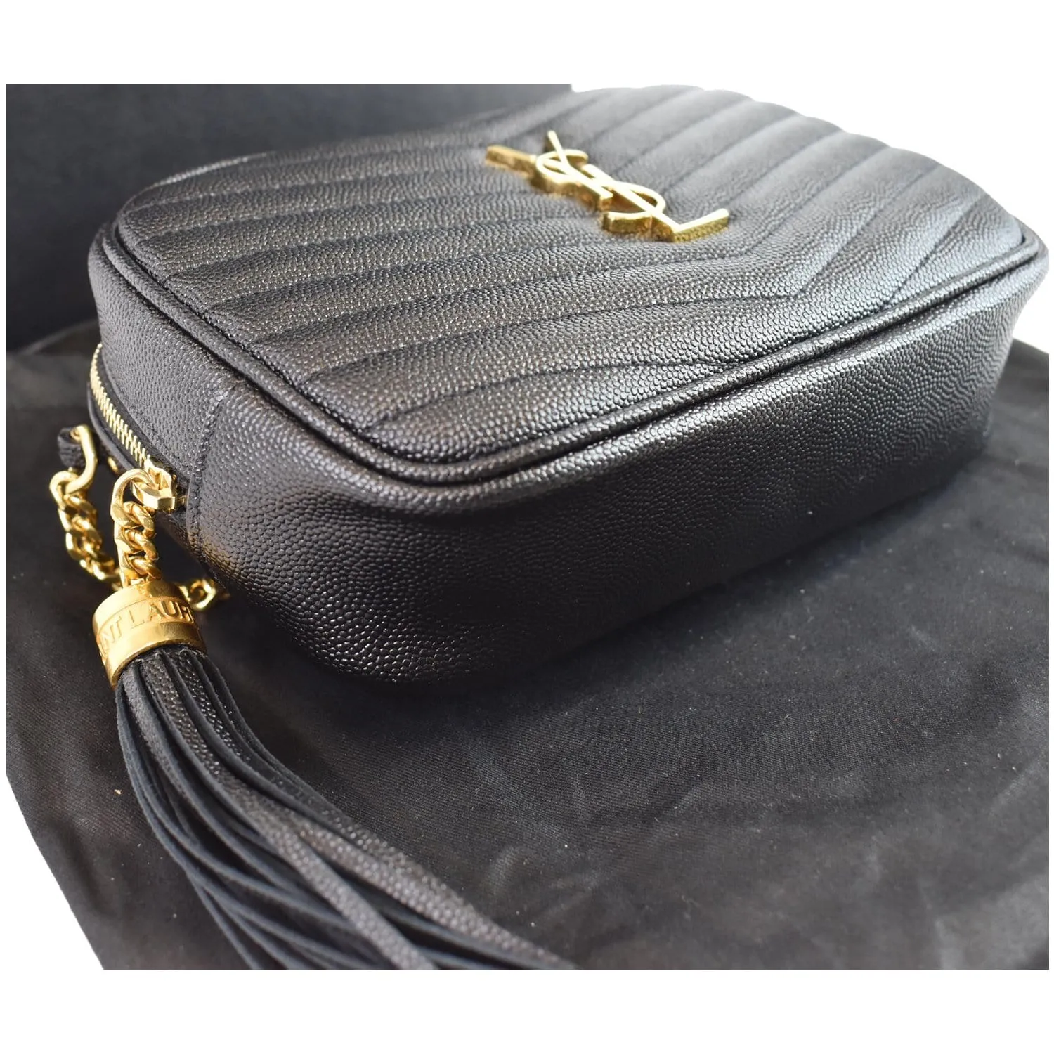 YVES SAINT LAURENT Mini Lou Leather Camera Crossbody Bag Black
