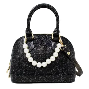 Zomi Gems Jelly Bowling Crossbody Handbag with Pearls - Black