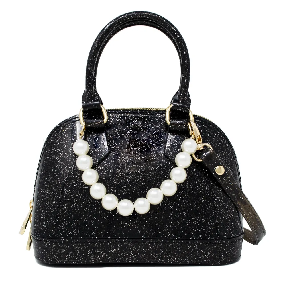 Zomi Gems Jelly Bowling Crossbody Handbag with Pearls - Black